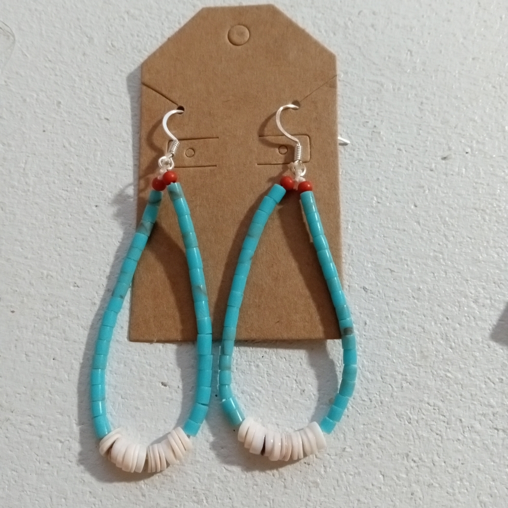 New Turquoise heishi Jacla earrings 2.5"L boho trib…
